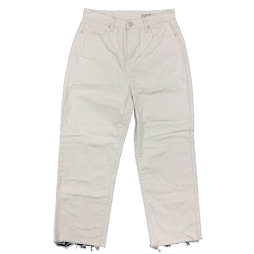 Blank NYC The Baxter Ribcage Straight Leg Jeans Sz 29 L 26 Ivory Cream Raw Hem